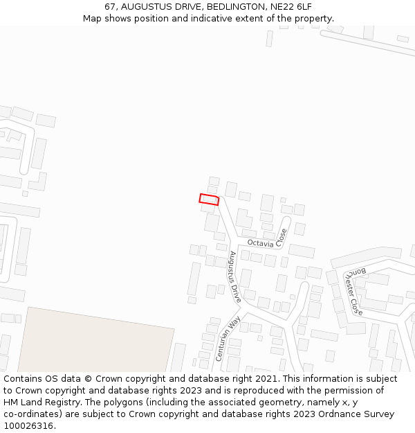 67, AUGUSTUS DRIVE, BEDLINGTON, NE22 6LF: Location map and indicative extent of plot