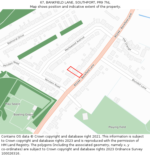 67, BANKFIELD LANE, SOUTHPORT, PR9 7NL: Location map and indicative extent of plot