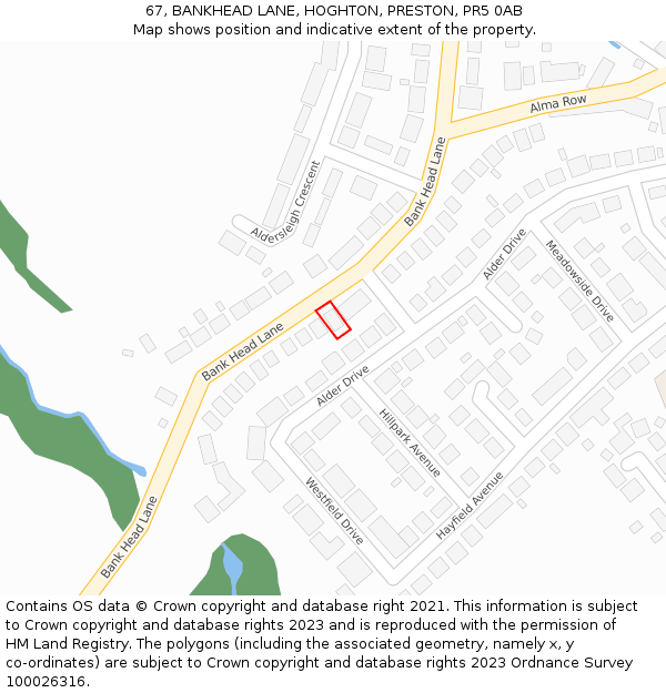 67, BANKHEAD LANE, HOGHTON, PRESTON, PR5 0AB: Location map and indicative extent of plot