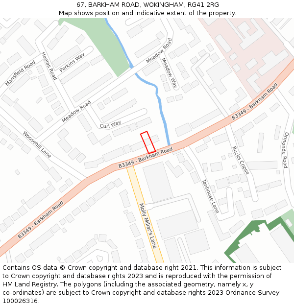 67, BARKHAM ROAD, WOKINGHAM, RG41 2RG: Location map and indicative extent of plot