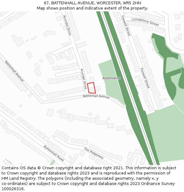 67, BATTENHALL AVENUE, WORCESTER, WR5 2HN: Location map and indicative extent of plot