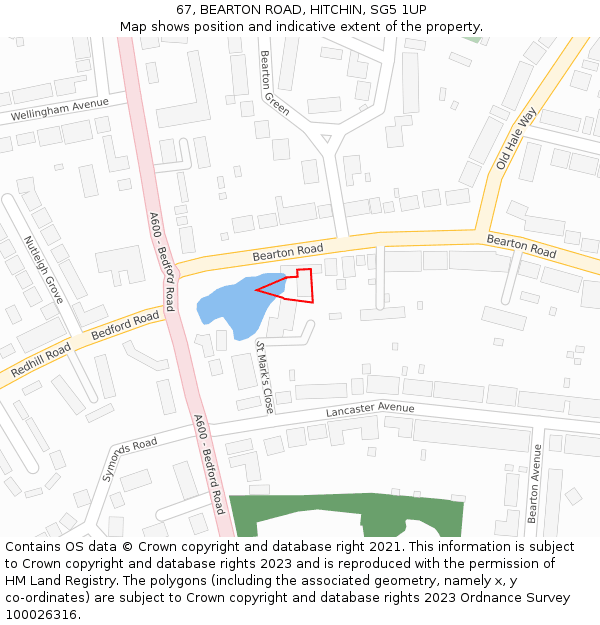 67, BEARTON ROAD, HITCHIN, SG5 1UP: Location map and indicative extent of plot