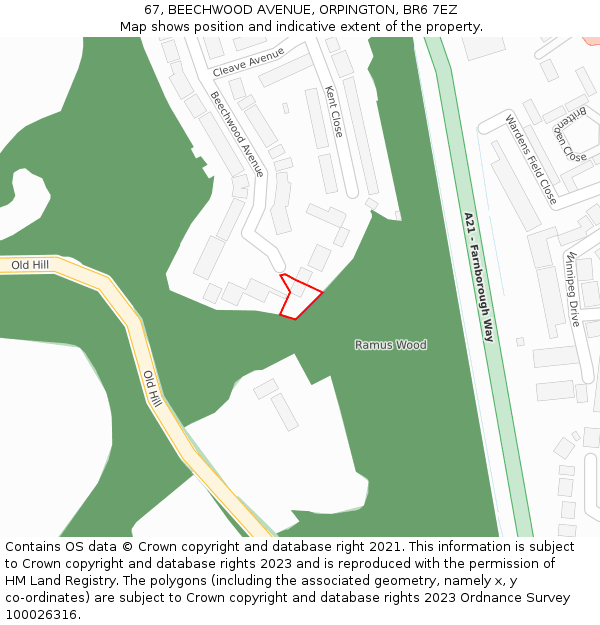 67, BEECHWOOD AVENUE, ORPINGTON, BR6 7EZ: Location map and indicative extent of plot