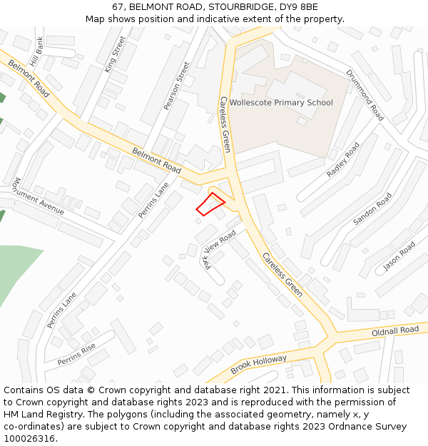 67, BELMONT ROAD, STOURBRIDGE, DY9 8BE: Location map and indicative extent of plot