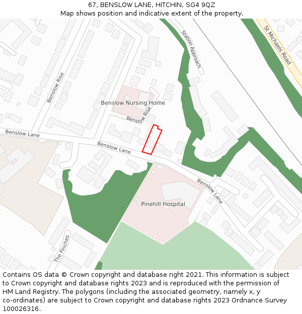 67, BENSLOW LANE, HITCHIN, SG4 9QZ: Location map and indicative extent of plot