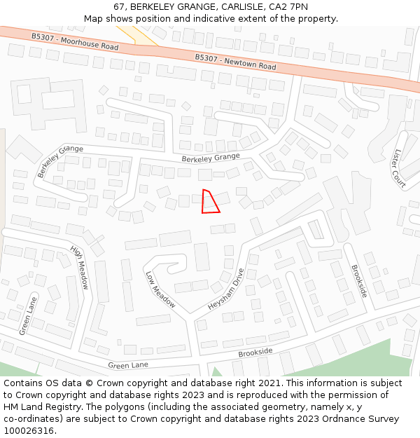 67, BERKELEY GRANGE, CARLISLE, CA2 7PN: Location map and indicative extent of plot