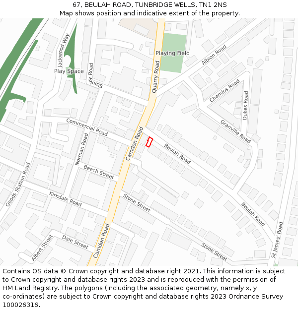 67, BEULAH ROAD, TUNBRIDGE WELLS, TN1 2NS: Location map and indicative extent of plot