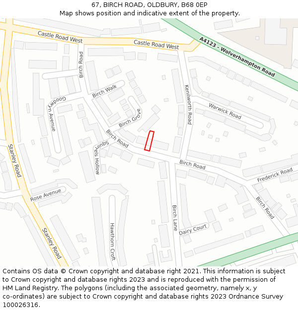 67, BIRCH ROAD, OLDBURY, B68 0EP: Location map and indicative extent of plot