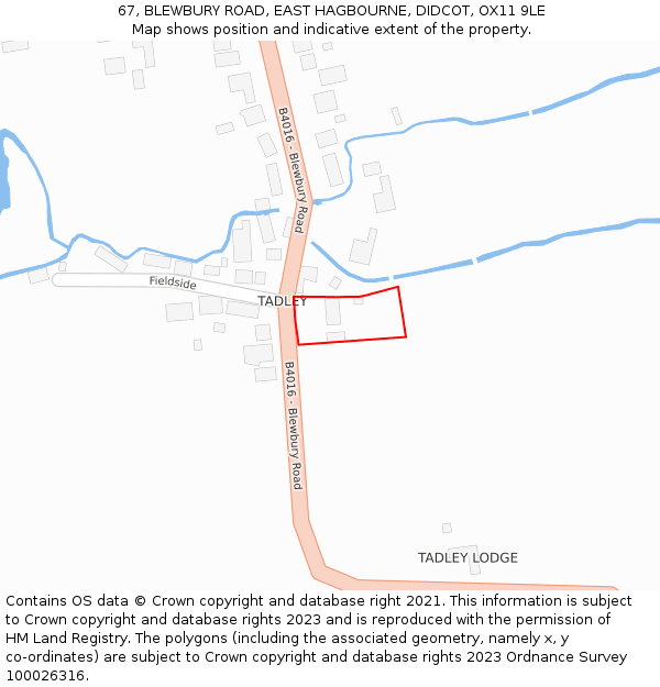 67, BLEWBURY ROAD, EAST HAGBOURNE, DIDCOT, OX11 9LE: Location map and indicative extent of plot