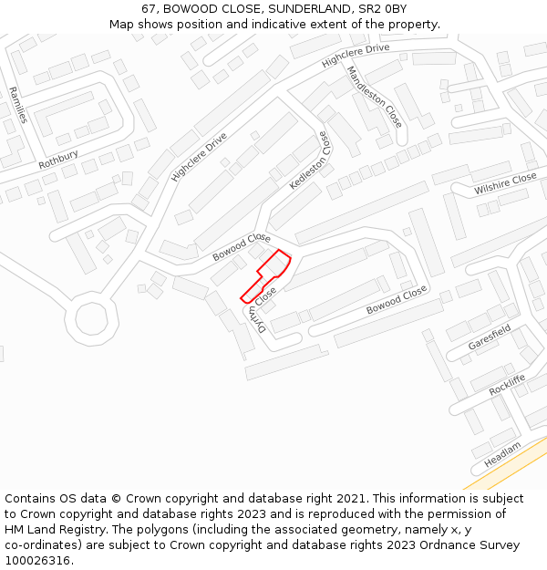 67, BOWOOD CLOSE, SUNDERLAND, SR2 0BY: Location map and indicative extent of plot