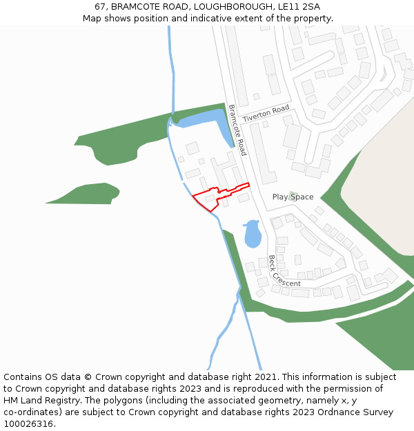67, BRAMCOTE ROAD, LOUGHBOROUGH, LE11 2SA: Location map and indicative extent of plot