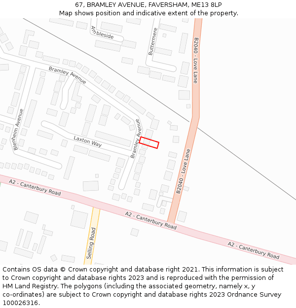 67, BRAMLEY AVENUE, FAVERSHAM, ME13 8LP: Location map and indicative extent of plot