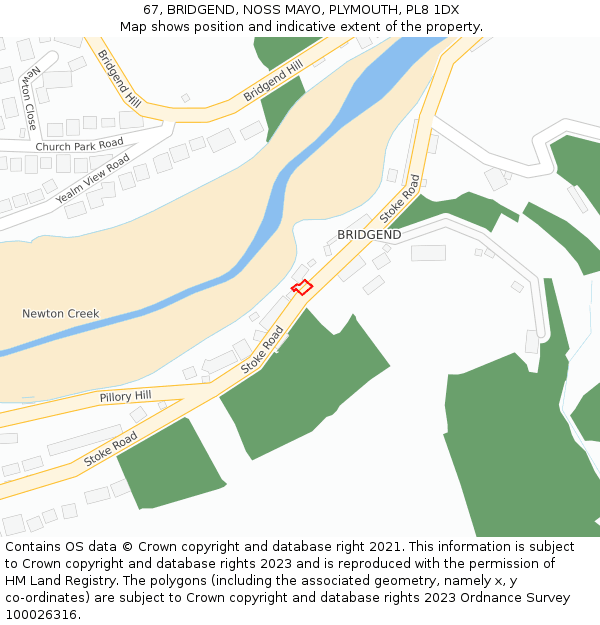 67, BRIDGEND, NOSS MAYO, PLYMOUTH, PL8 1DX: Location map and indicative extent of plot