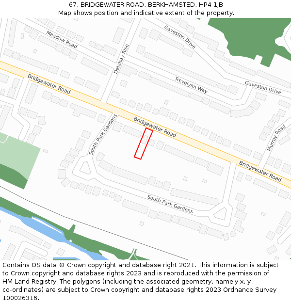 67, BRIDGEWATER ROAD, BERKHAMSTED, HP4 1JB: Location map and indicative extent of plot