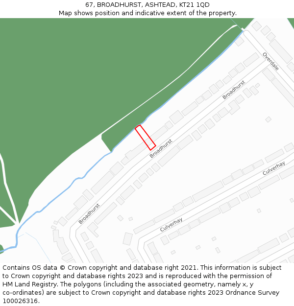 67, BROADHURST, ASHTEAD, KT21 1QD: Location map and indicative extent of plot