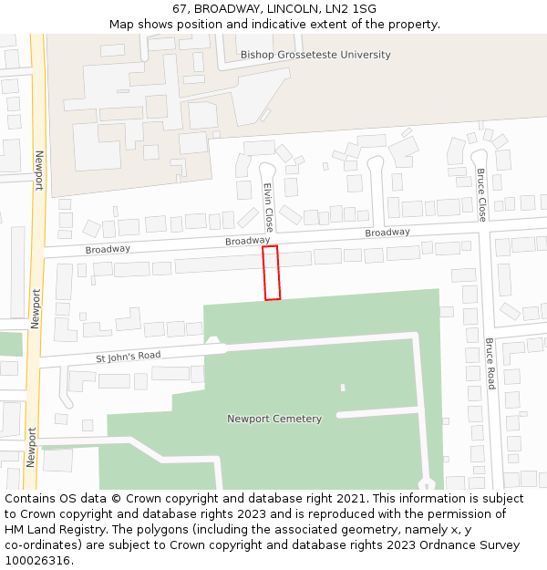 67, BROADWAY, LINCOLN, LN2 1SG: Location map and indicative extent of plot