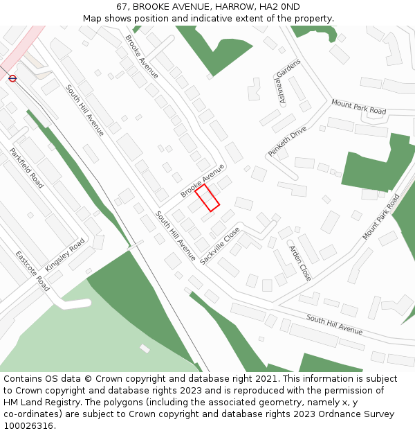 67, BROOKE AVENUE, HARROW, HA2 0ND: Location map and indicative extent of plot
