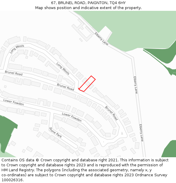 67, BRUNEL ROAD, PAIGNTON, TQ4 6HY: Location map and indicative extent of plot