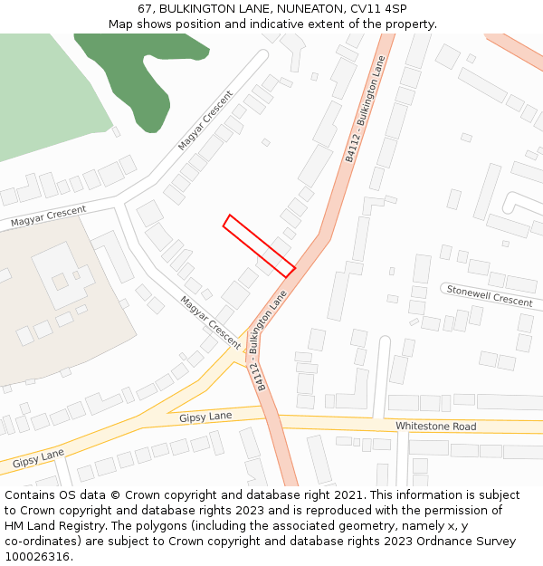 67, BULKINGTON LANE, NUNEATON, CV11 4SP: Location map and indicative extent of plot