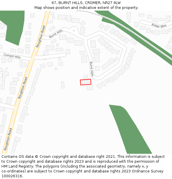 67, BURNT HILLS, CROMER, NR27 9LW: Location map and indicative extent of plot