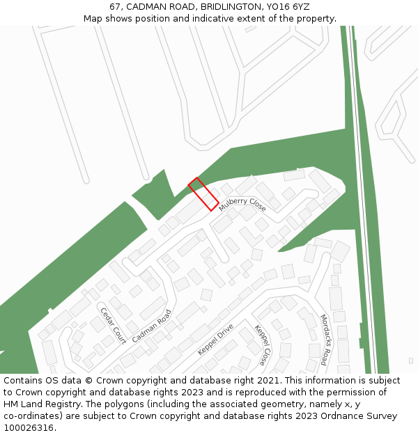 67, CADMAN ROAD, BRIDLINGTON, YO16 6YZ: Location map and indicative extent of plot