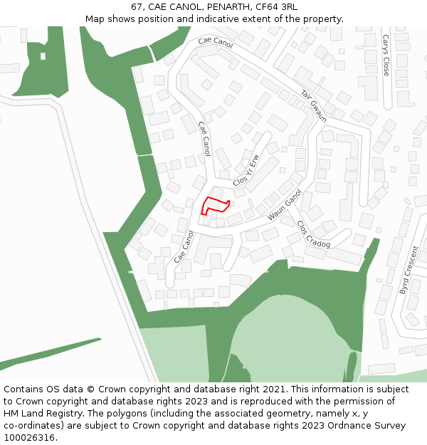 67, CAE CANOL, PENARTH, CF64 3RL: Location map and indicative extent of plot