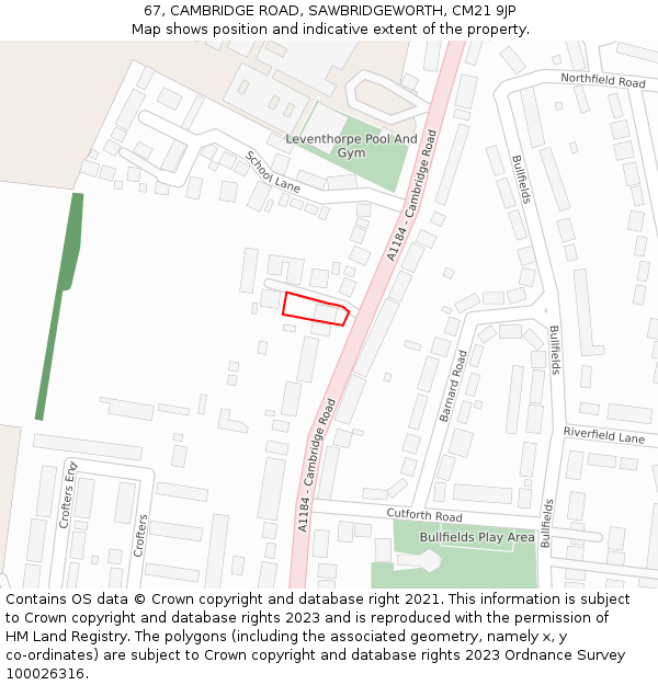 67, CAMBRIDGE ROAD, SAWBRIDGEWORTH, CM21 9JP: Location map and indicative extent of plot