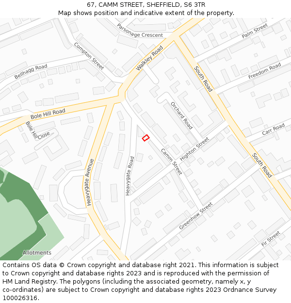 67, CAMM STREET, SHEFFIELD, S6 3TR: Location map and indicative extent of plot
