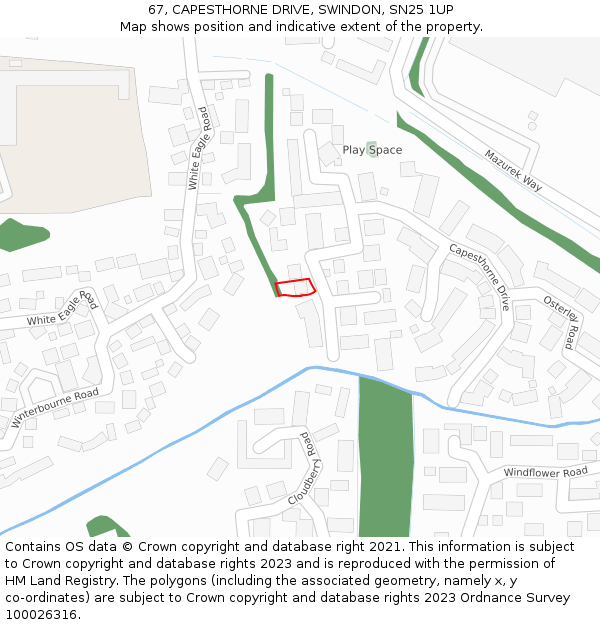 67, CAPESTHORNE DRIVE, SWINDON, SN25 1UP: Location map and indicative extent of plot