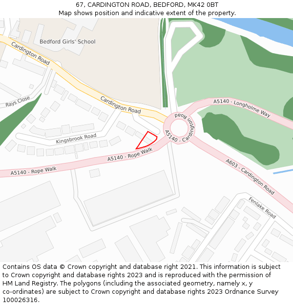 67, CARDINGTON ROAD, BEDFORD, MK42 0BT: Location map and indicative extent of plot