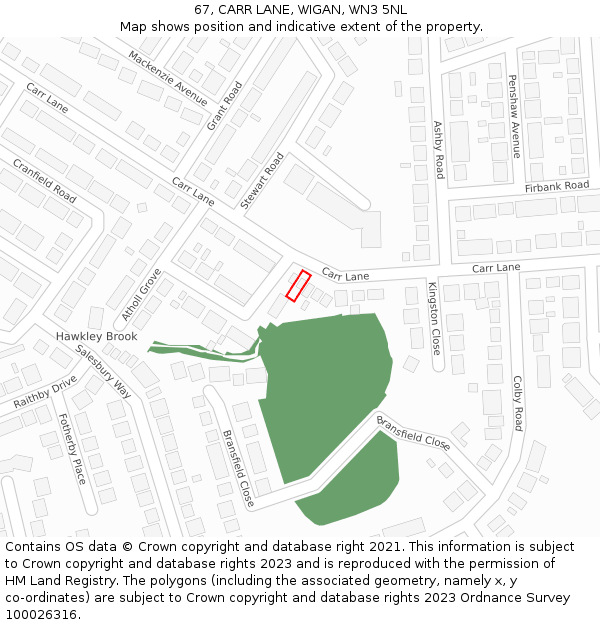 67, CARR LANE, WIGAN, WN3 5NL: Location map and indicative extent of plot