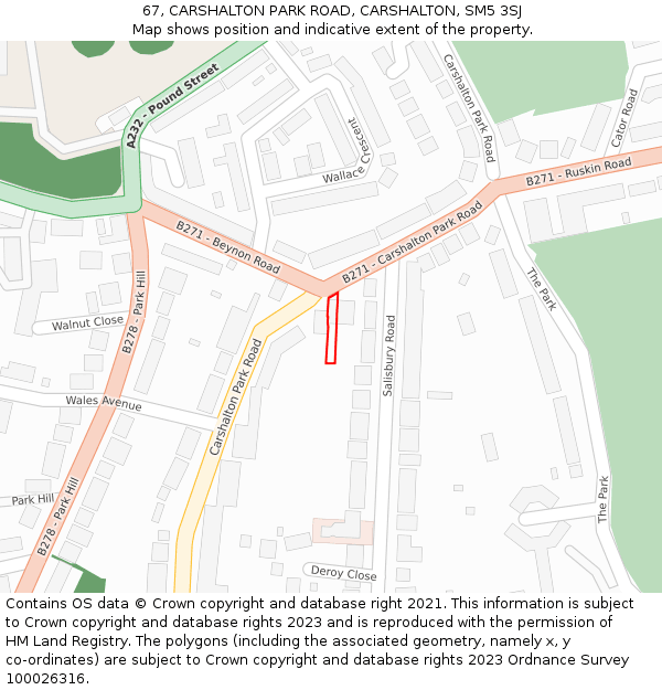 67, CARSHALTON PARK ROAD, CARSHALTON, SM5 3SJ: Location map and indicative extent of plot