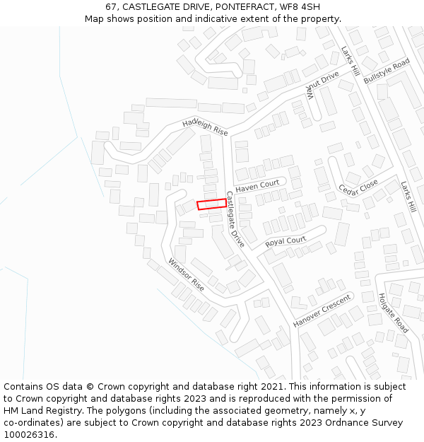 67, CASTLEGATE DRIVE, PONTEFRACT, WF8 4SH: Location map and indicative extent of plot