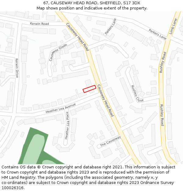 67, CAUSEWAY HEAD ROAD, SHEFFIELD, S17 3DX: Location map and indicative extent of plot