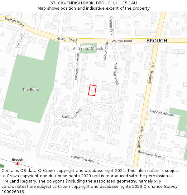 67, CAVENDISH PARK, BROUGH, HU15 1AU: Location map and indicative extent of plot
