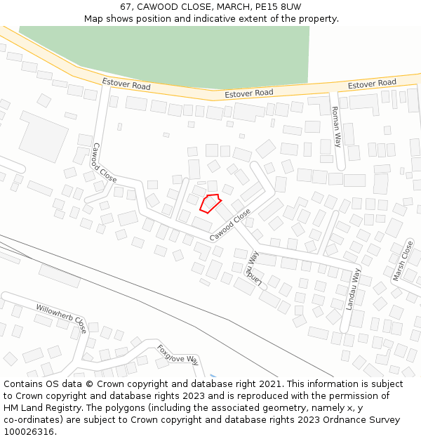 67, CAWOOD CLOSE, MARCH, PE15 8UW: Location map and indicative extent of plot