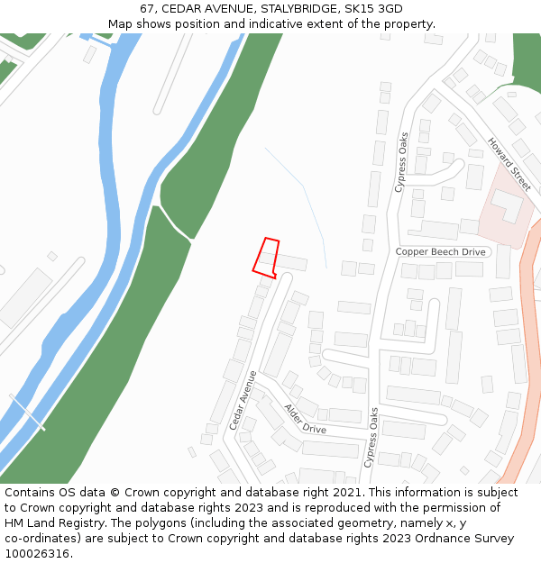 67, CEDAR AVENUE, STALYBRIDGE, SK15 3GD: Location map and indicative extent of plot