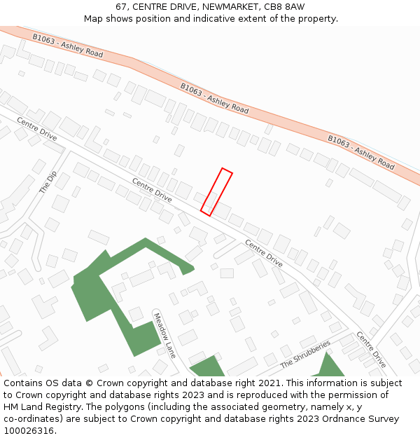 67, CENTRE DRIVE, NEWMARKET, CB8 8AW: Location map and indicative extent of plot