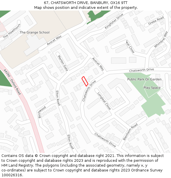 67, CHATSWORTH DRIVE, BANBURY, OX16 9TT: Location map and indicative extent of plot