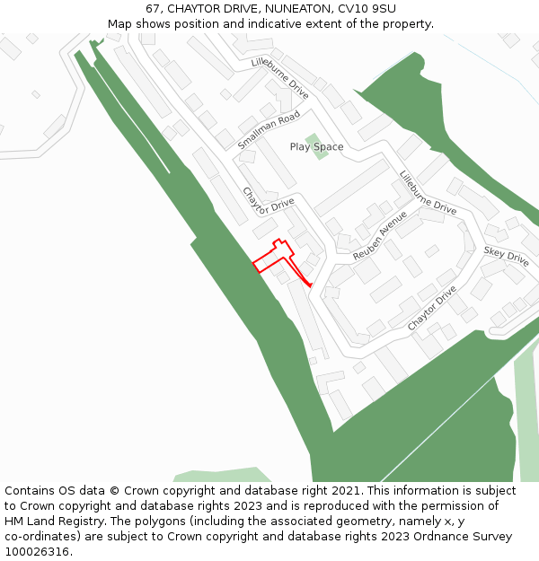 67, CHAYTOR DRIVE, NUNEATON, CV10 9SU: Location map and indicative extent of plot