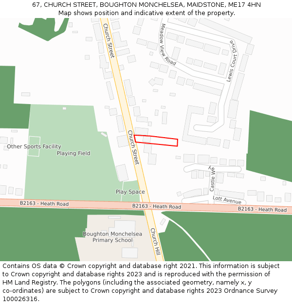 67, CHURCH STREET, BOUGHTON MONCHELSEA, MAIDSTONE, ME17 4HN: Location map and indicative extent of plot
