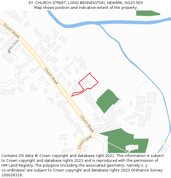 67, CHURCH STREET, LONG BENNINGTON, NEWARK, NG23 5ES: Location map and indicative extent of plot