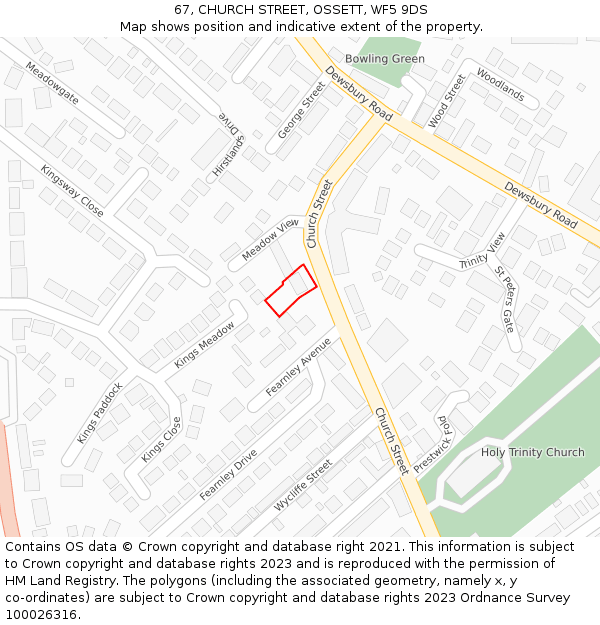 67, CHURCH STREET, OSSETT, WF5 9DS: Location map and indicative extent of plot
