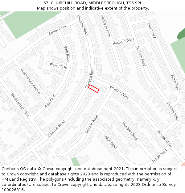 67, CHURCHILL ROAD, MIDDLESBROUGH, TS6 9PL: Location map and indicative extent of plot