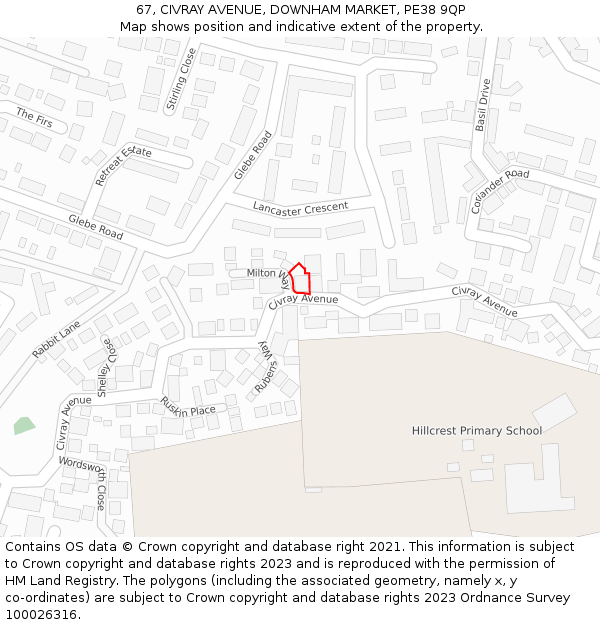 67, CIVRAY AVENUE, DOWNHAM MARKET, PE38 9QP: Location map and indicative extent of plot