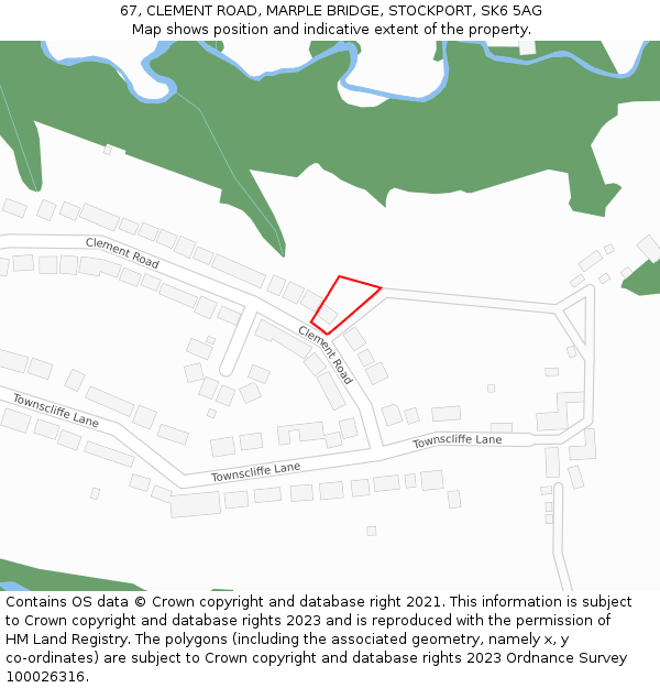 67, CLEMENT ROAD, MARPLE BRIDGE, STOCKPORT, SK6 5AG: Location map and indicative extent of plot