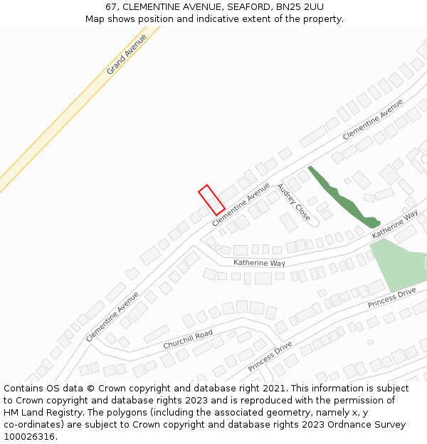 67, CLEMENTINE AVENUE, SEAFORD, BN25 2UU: Location map and indicative extent of plot