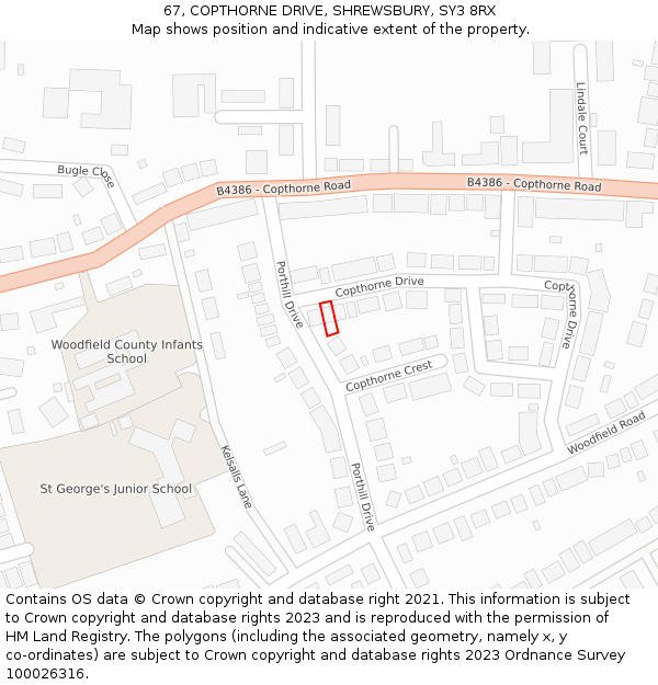 67, COPTHORNE DRIVE, SHREWSBURY, SY3 8RX: Location map and indicative extent of plot