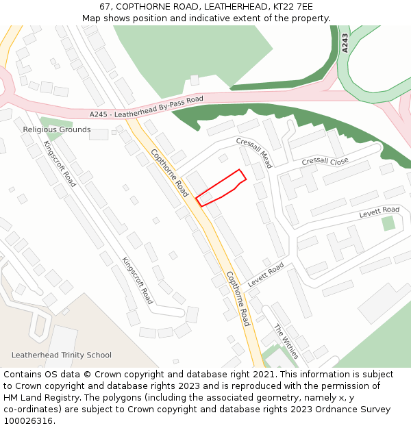 67, COPTHORNE ROAD, LEATHERHEAD, KT22 7EE: Location map and indicative extent of plot