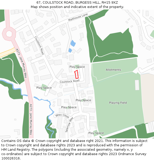 67, COULSTOCK ROAD, BURGESS HILL, RH15 9XZ: Location map and indicative extent of plot
